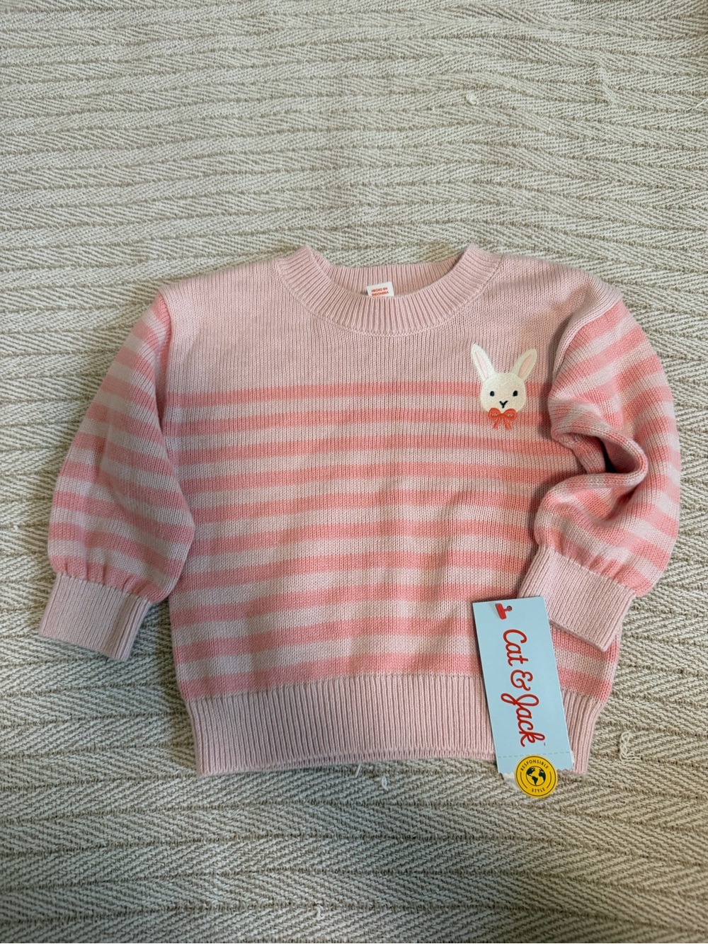 Cat & Jack Pink Striped Bunny Sweater